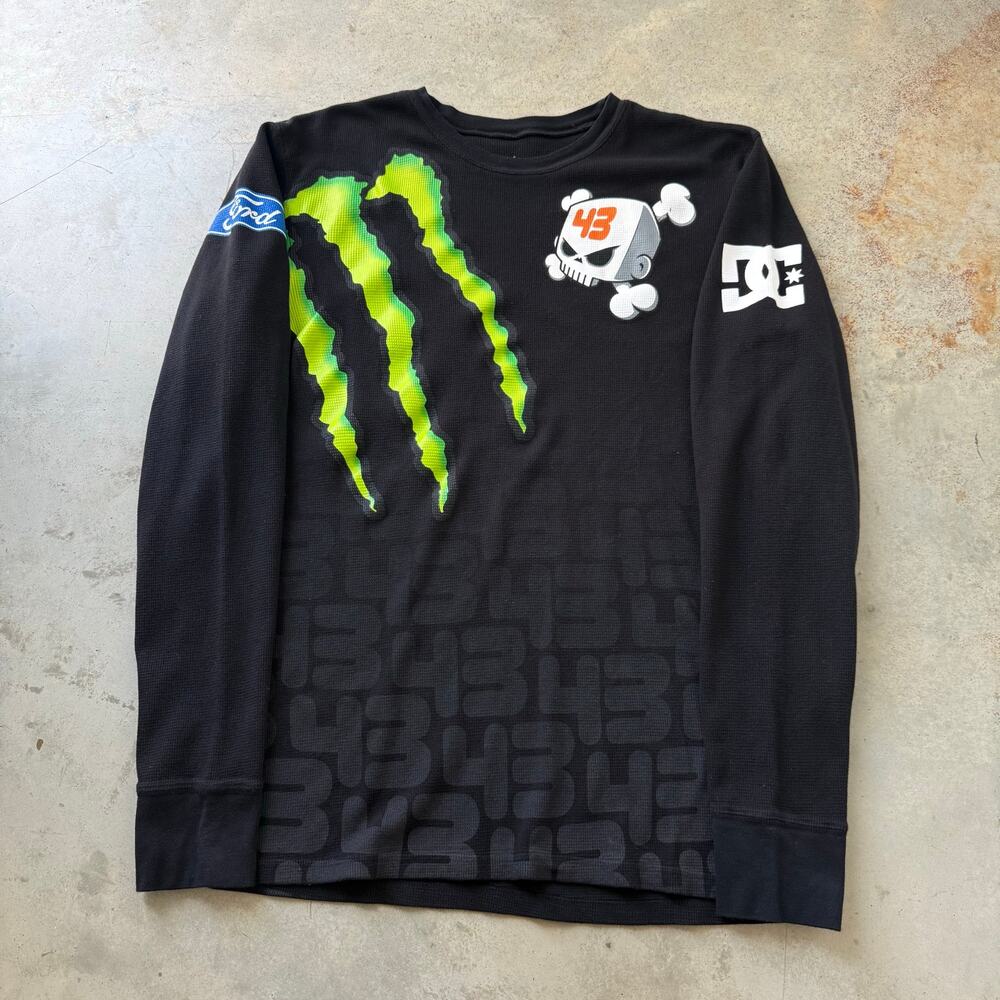 Vintage Y2K DC Shoes Ken Block Monster Racing Longsleeve Thermal Shirt Size XL